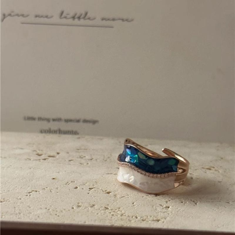 Gold Elegant Rose Shell Pattern Adjustable Ring For Women Fashionable Design Chic