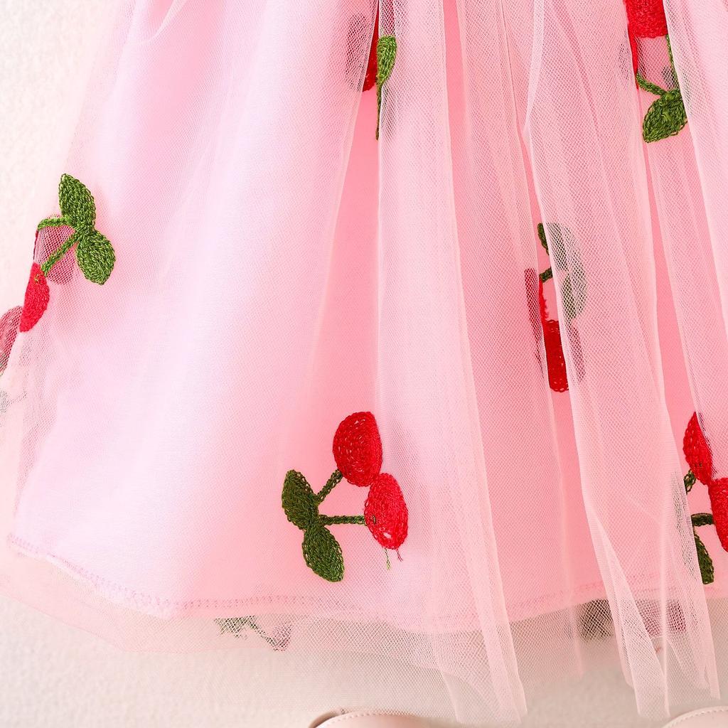Baby Mädchenkleid Sommer Kirsch-Netz Mädchenkleid Süßes Strand-Babykleid Baby Mädchen Kleidung