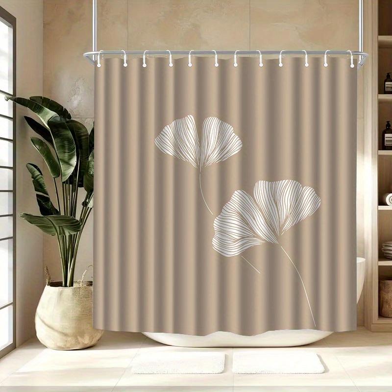 1pc Ginkgo leaf patterned shower curtain, polyester fabric, machine washable, with hooks, suitable for bathroom décor.