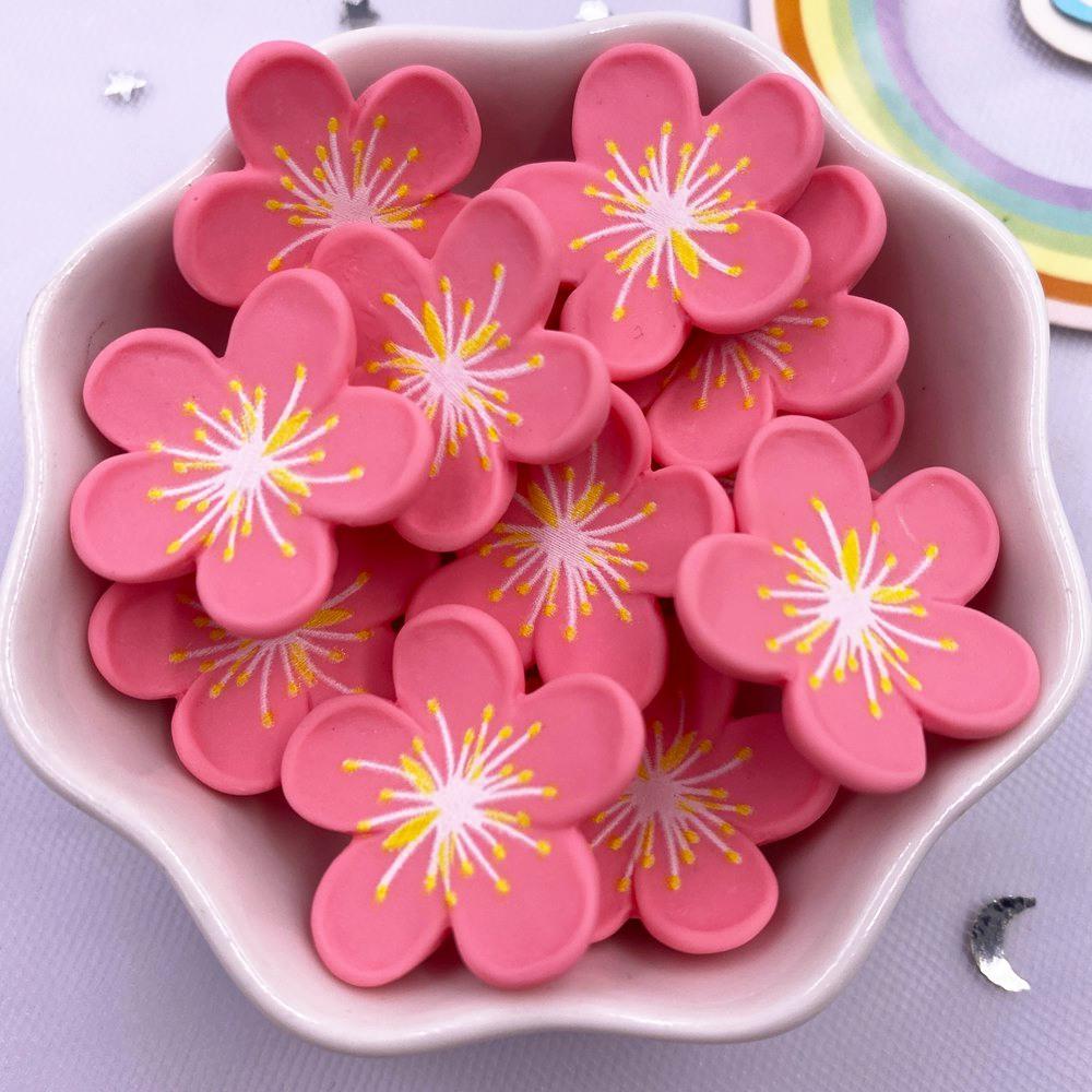 Resin Kawaii Colorful Painted Cherry Blossoms Flatback Stone Scrapbook Figurine 10PCS DIY Decor Home Accessories Crafts