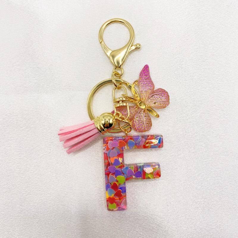26-Letter Alphabet Resin Keychain with Star Sequins & Tassel Charm