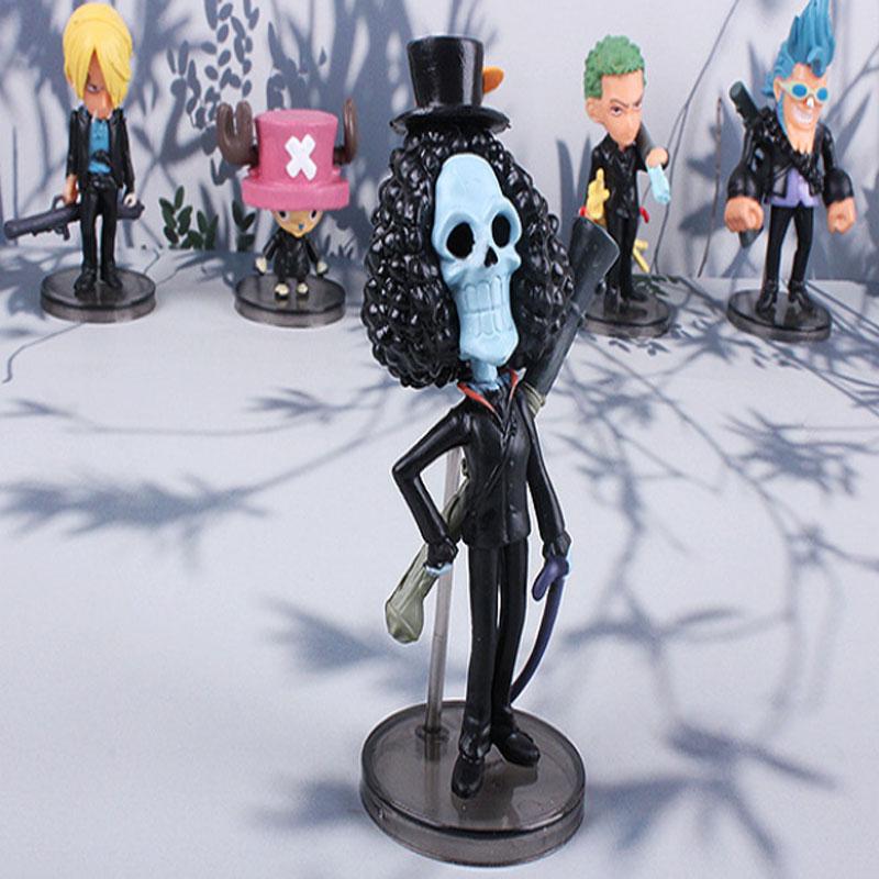 6Pcs Cartoon Anime One Piece Luffy Chopper Sanji Zoro Brook Black Coat Figure Car Decoration Toys Doll Action Model Kids Gift