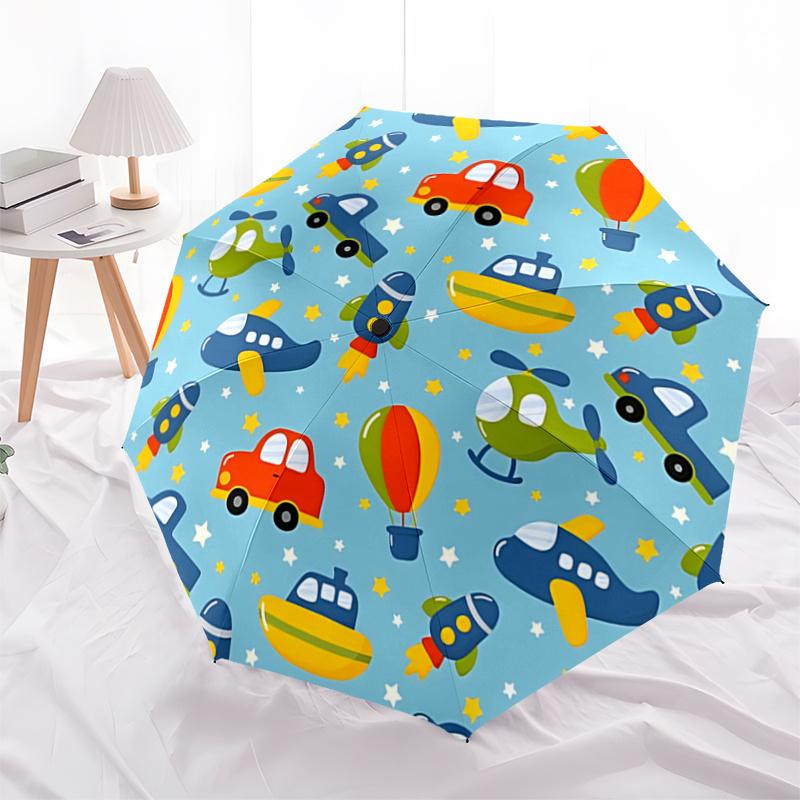 Transportation Theme Automatic Opening Folding Umbrella with 8-Bone Iron Frame - Perfect for Fans, Travelers, Daily Use, and Festive Gifts!1
