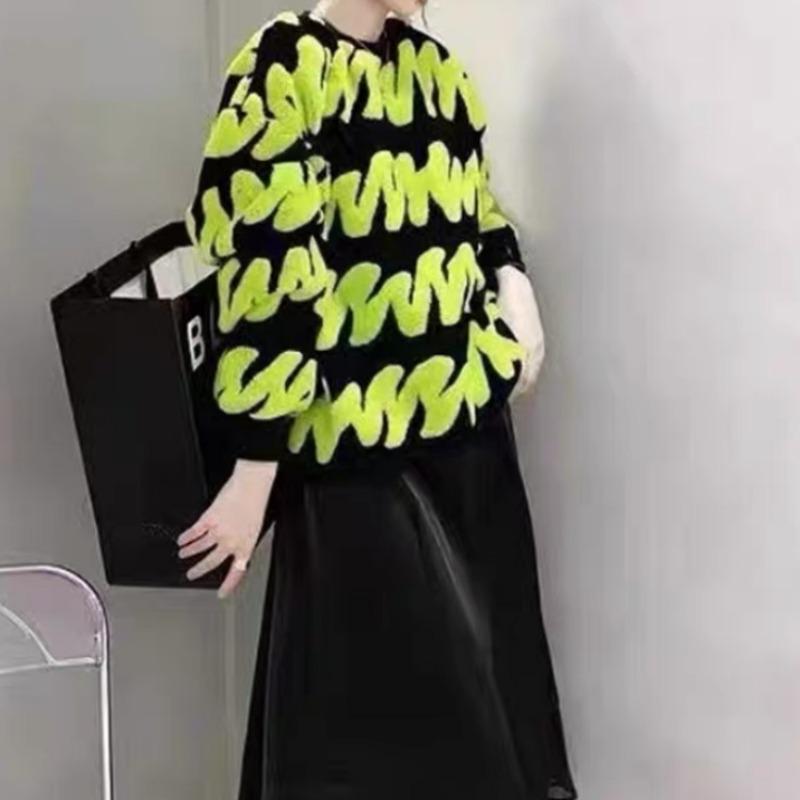 Autumn and Winter New Lazy Flocking Pullover Sweater Women's Thick Round Neck Towel Embroidered Western Style Sweater Top