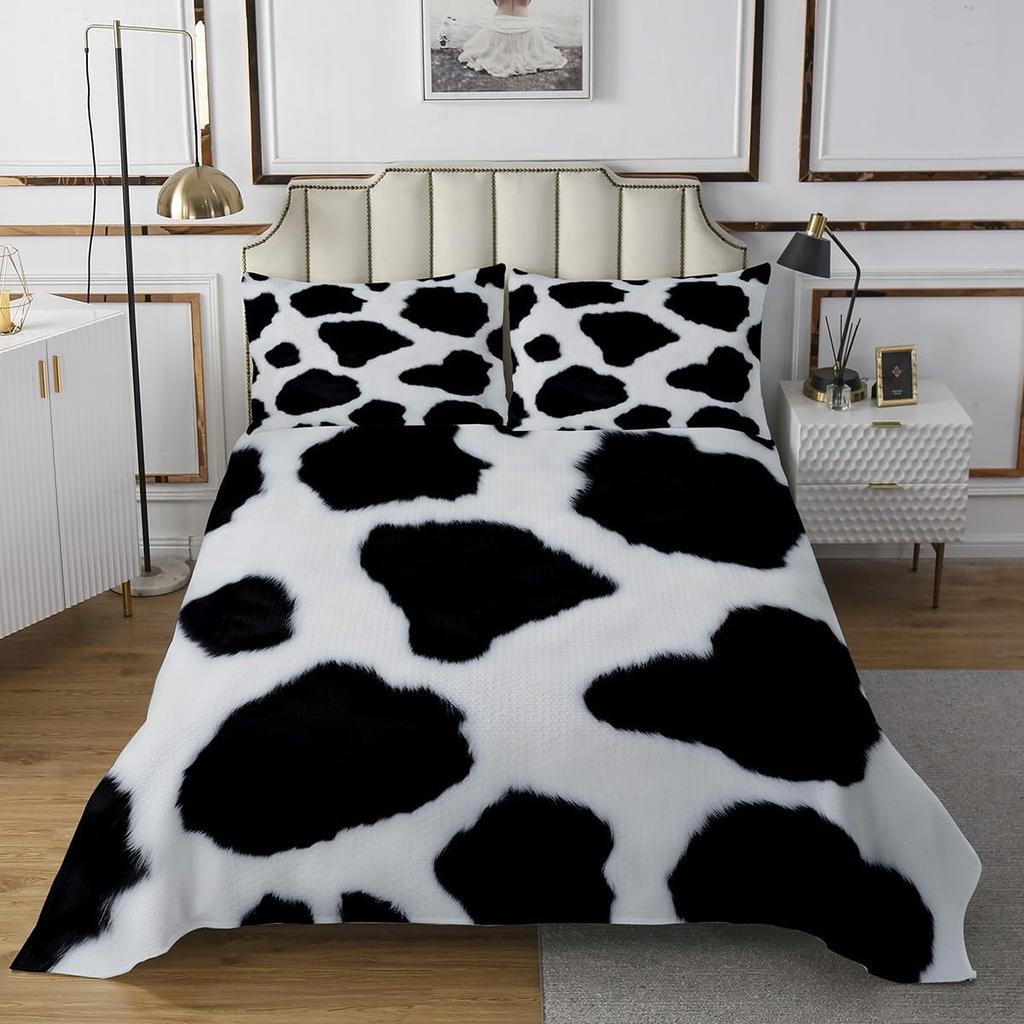 Cowhide Coverlet Set Farm Animal Fur Bedspread Queen/Full for Boy Girl Bedroom 2/3 Pcs Western Rustic Cowboy Farmhouse Quilt Set