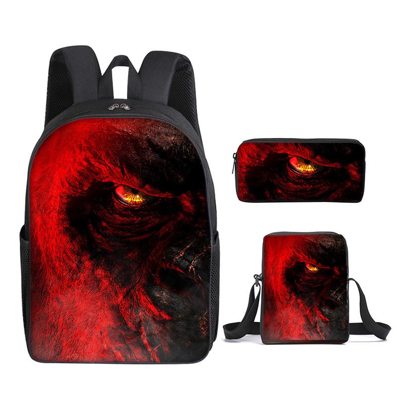 2021 Godzilla Wars King Kong School Bag Three-Piece Combination Set Primary And Secondary School Students Printed Backpack Cartoon School Bag