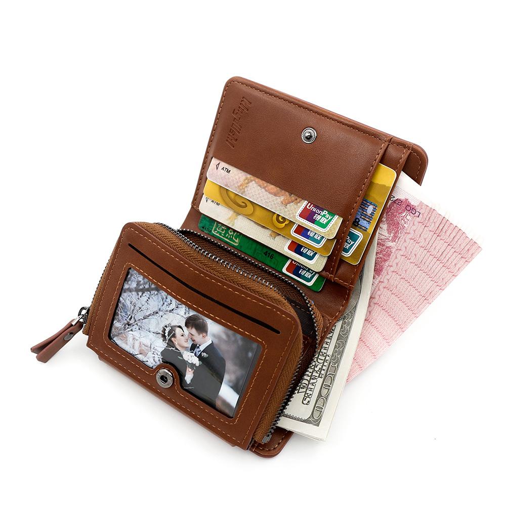 Schoolbag Men's Short Multi-Card Three-fold Zipper Change Bag Fashion Thin Card Bag Coin Bag Wallet