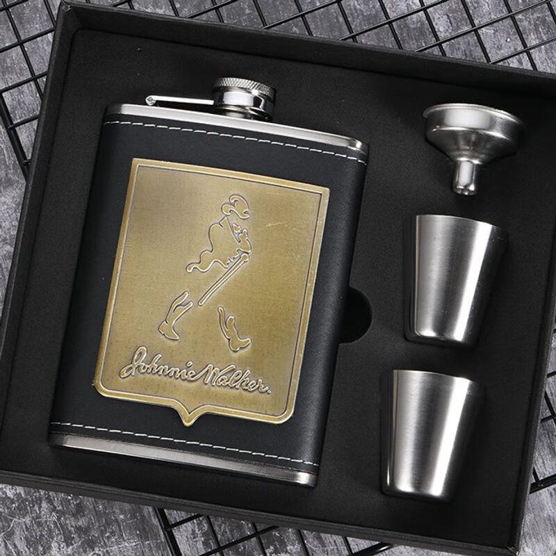 Luxury Leather-Wrapped Stainless Steel Hip Flask Set