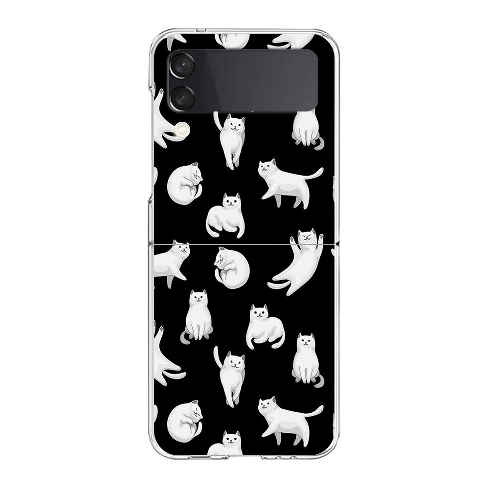 Fashion Lovely Cats Clear Phone Case For Samsung Galaxy Z Flip 3 4 5 Hard Folding Shell For Samsung Z Flip3 Transparent Cover