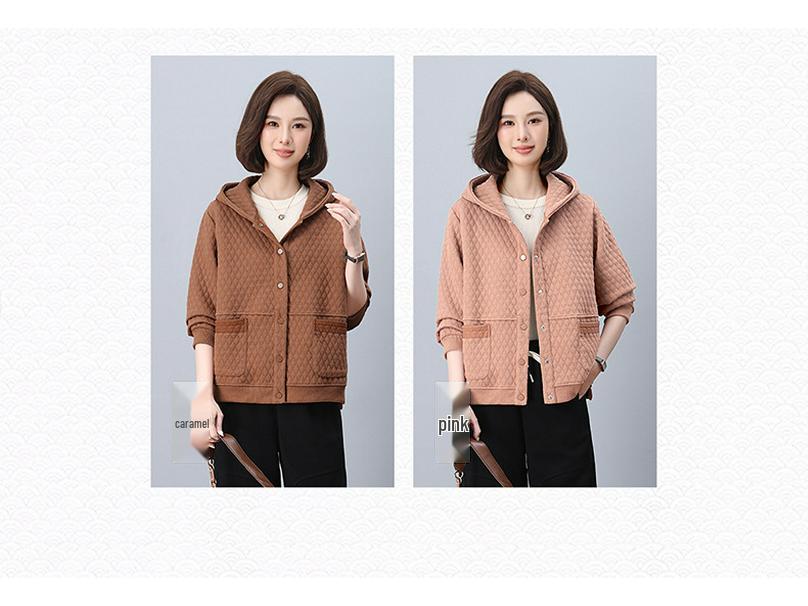 Women's Hooded Jacket: 2024 Spring/Autumn, Loose Fit, Plus Size, Casual Cardigan for Middle-Aged Moms