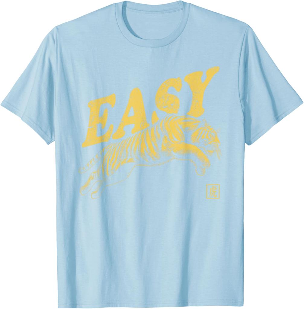 Easy Tiger Graphic Print Men Casual Cotton TShirt Retro Distressed Style Tee