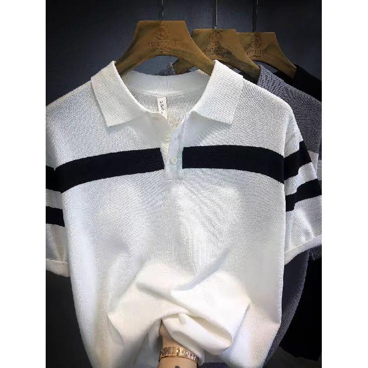 Short Sleeve T-Shirt Men Summer 2025 New Fashion Men's Stylish High-End Striped Polo Shirt Trendy Brand