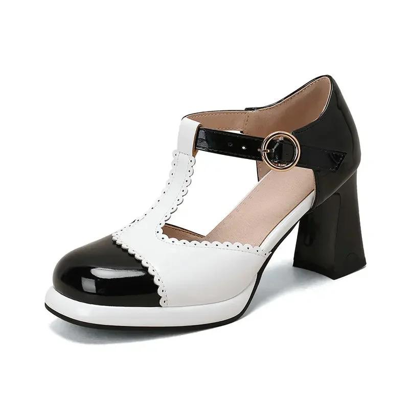 

fashion Ankle Strap Women s Sandals Summer New Thick Heel High-heeled Patent Leather T-buckle Women s Shoes Fashion Women s Sandals 37 чорний