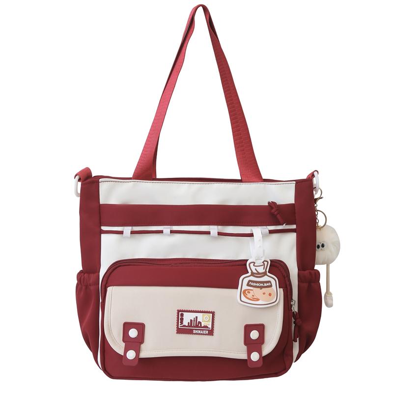 

Женская школьная сумка через плечо с цветными блоками, большая вместимость, сумка через плечо для учащихся средних классов красный