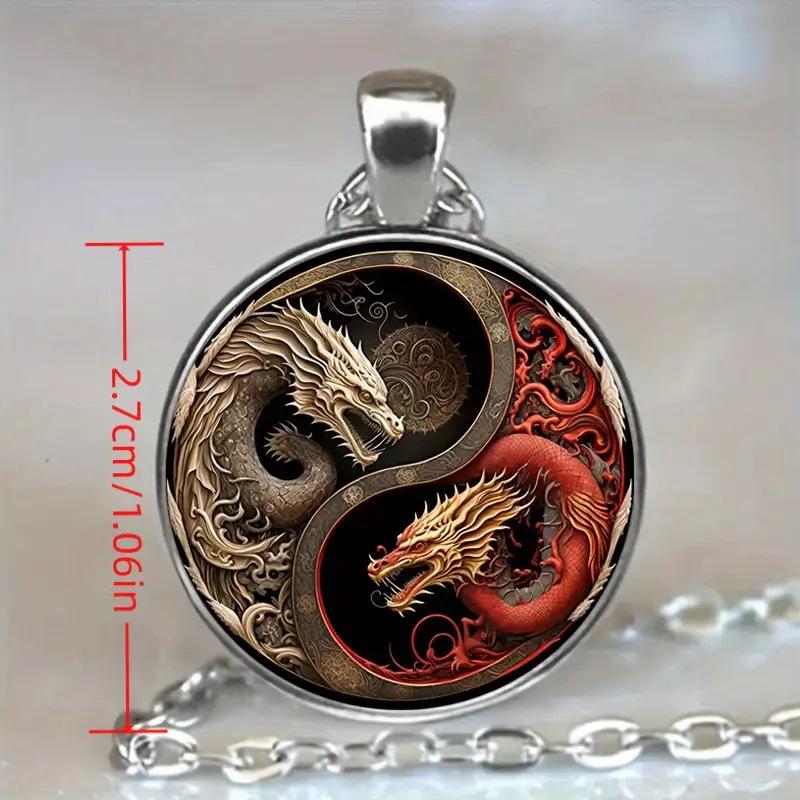Yin Yang Dragon Keychain - Sleek Alloy Pendant with Intricate White and Red Dragon Design, Perfect Accessory.