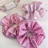 Pink Stripes Ruffles Hair Scrunchies Headbands for Women Girls Sweet Romance Hair Rope Tie Horsetail Rubber Band Headdress