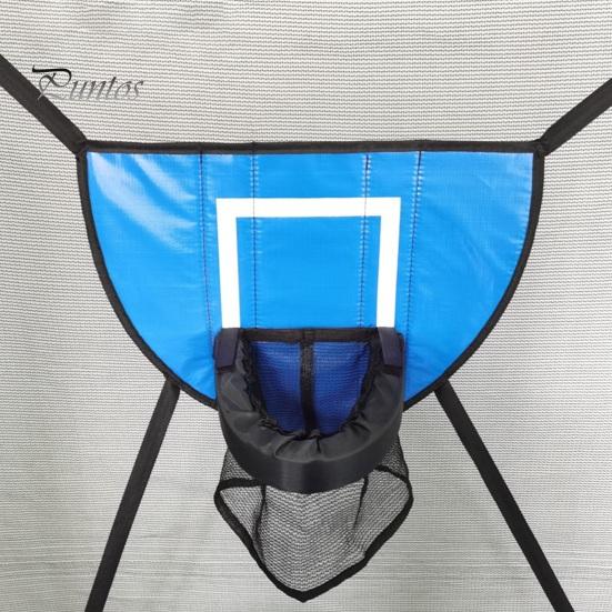 1 sada trampolínového basketbalového koše se 3 mini míčky, opěrka a pumpa odolná vůči povětrnostním vlivům Snadno sestavitelná dětská sportovní zábava Trampolínové příslušenství pro