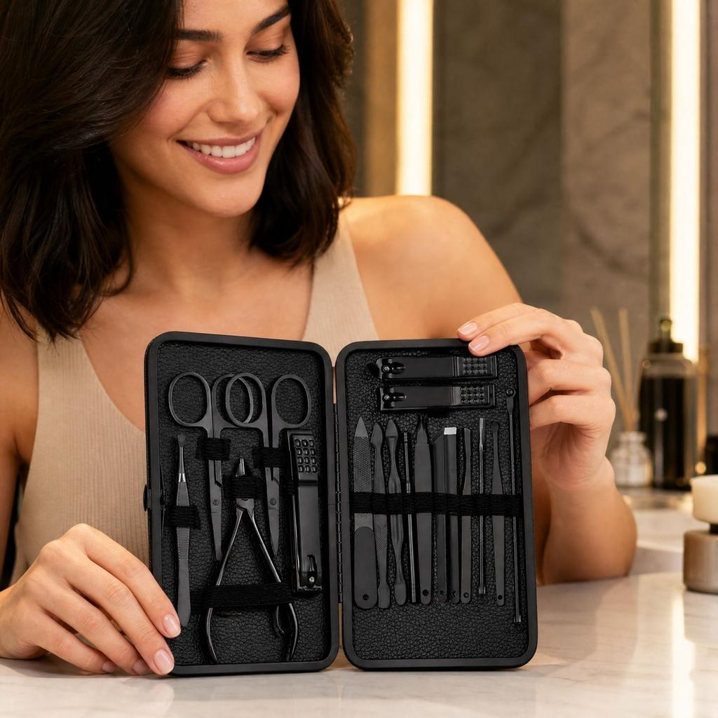 18-Piece All-Black Nail Clipper Set with Manicure and Pedicure Tools