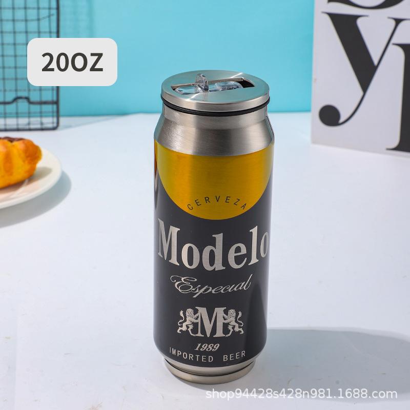 1 pc 500ML Thermos with Straw 304 Stainless Steel Beer Bottle Cola Can Termos Para Cafe Beer Cold Keeper Home Kitchen Drinkware