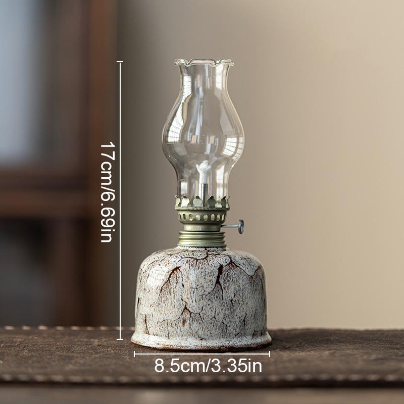 Chinese Style Glass Vintage Ceramic Ghee Lamps Teahouse Kerosene Lamp Study Bedroom Crafts Hand Drawn Patterns Decorations