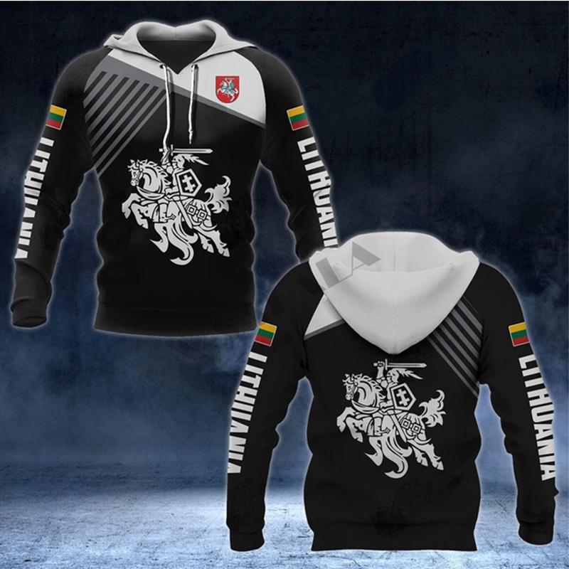 Lithuanian National Flag Emblem Camouflage Skull Warrior 3D Printing Men Fashionable Sports Outdoor Leisure Cool Hip-hop Hoodies