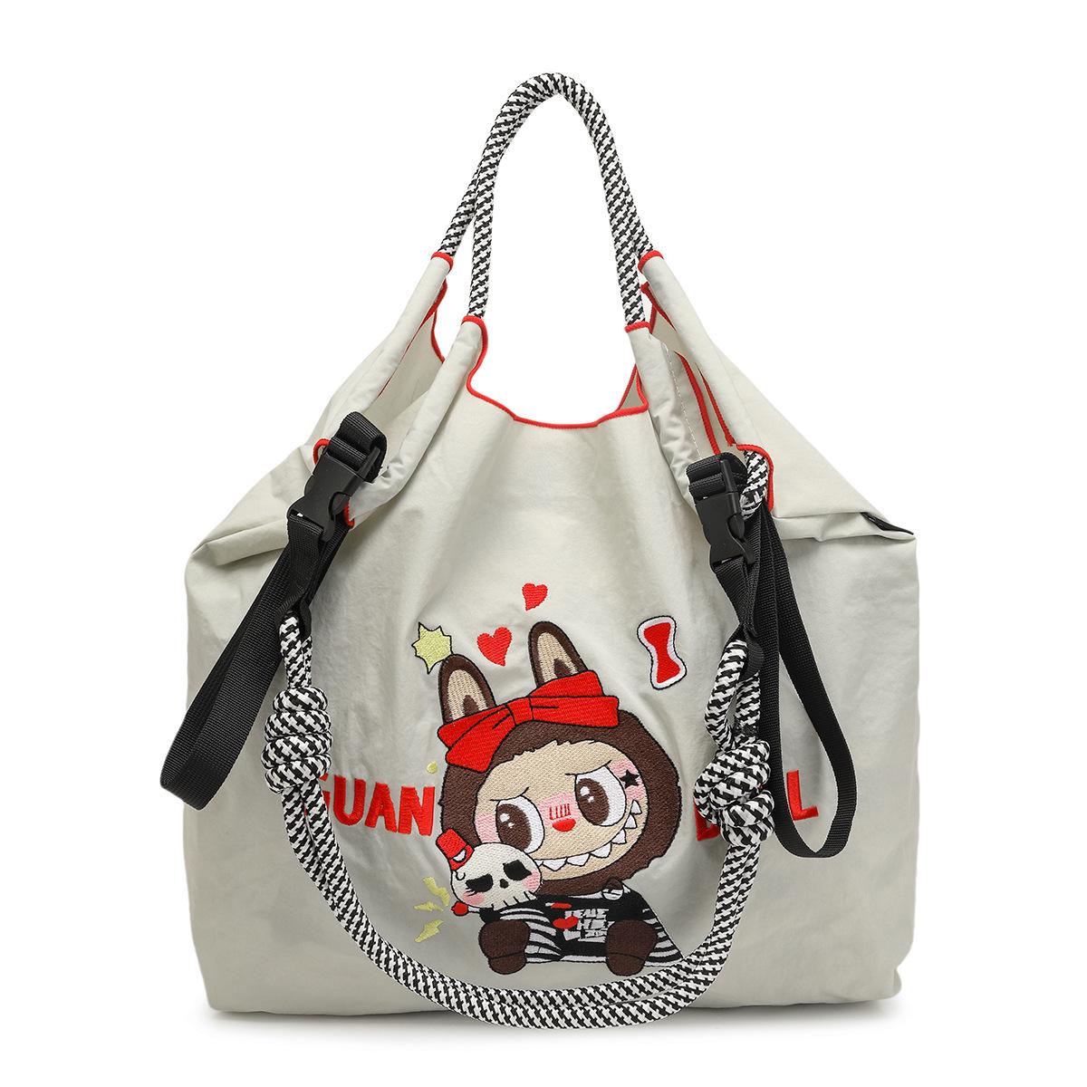 KTB Zomer nieuwe Japanse geborduurde labubu schattige schouder crossbody tas tote tas nylon milieuvriendelijke boodschappentas dames tas  L