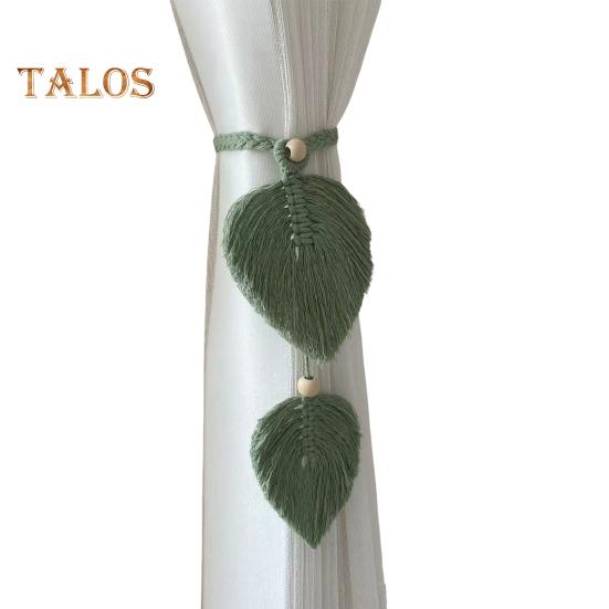 

Подхваты для штор в стиле бохо, ручная вязка, хлопчатобумажные льняные подхваты с регулируемыми деревянными бусинами, двойные листья зелёный