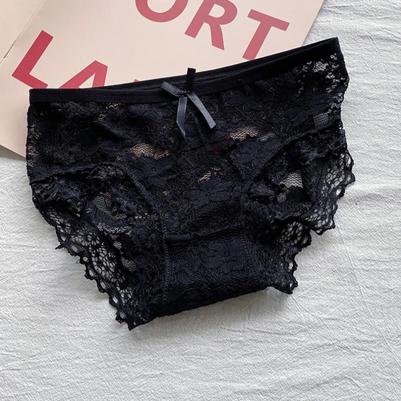 Sexy Solid Color Lace Nylon Briefs Fashion Comfortable Mid Waist Seamless 4 Pieces Panties For Women