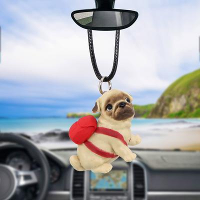 Car Pendant Cute Pug Bag Dog Rearview Mirror Decoration Hanging Charm Ornaments Auto Interior Cars Accessories Holiday