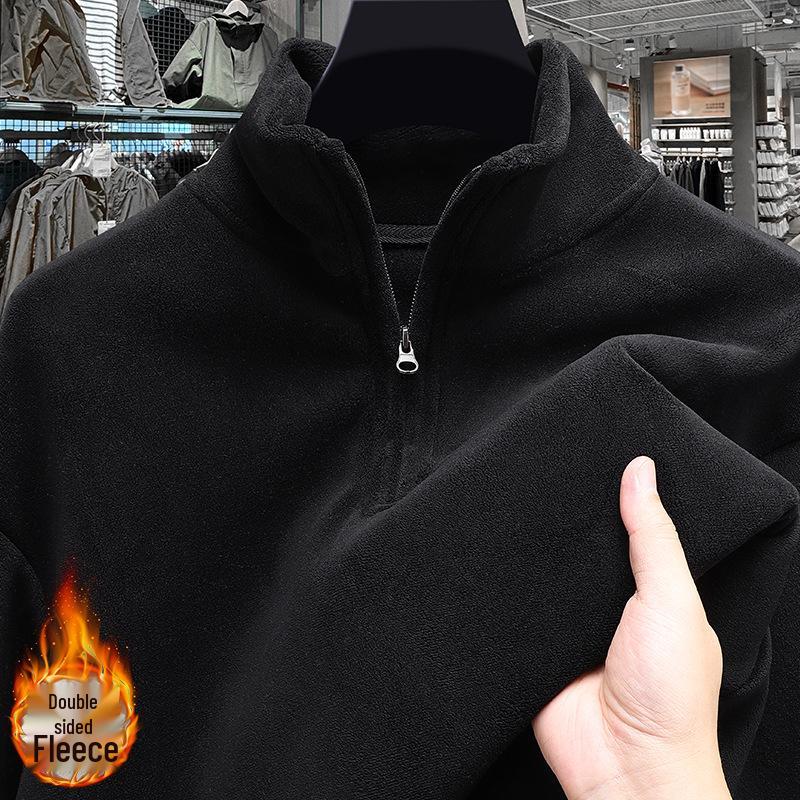 Versatile Autumn/Winter Fleece-Lined Stand Collar Men's Zipper Hoodie, 2025 Trendy European/American Long Sleeve Top.