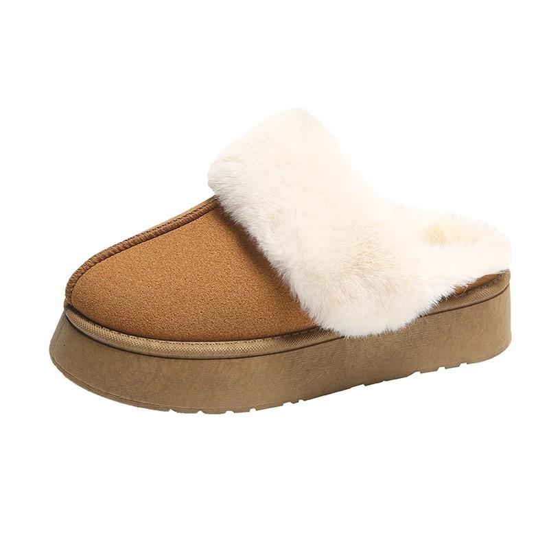 Baotou Mao Mao mouth slippers women wear winter new thick-bottomed plush warm snow cotton slippers women