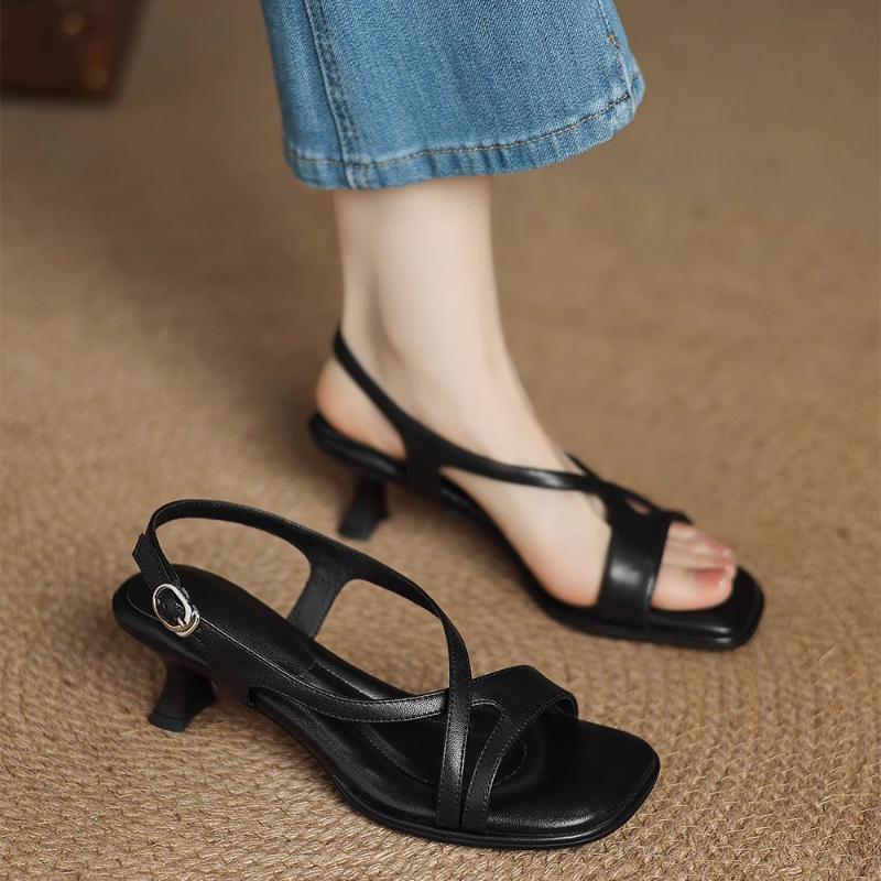 Mode 2025 Neue Superweiche Stiletto-Sandalen Damen Sommer Draußen Quadratische Zehen Offene Zehen Gekreuzter Einzelriemen Weiche Sohle Nicht Ermüdende Absätze