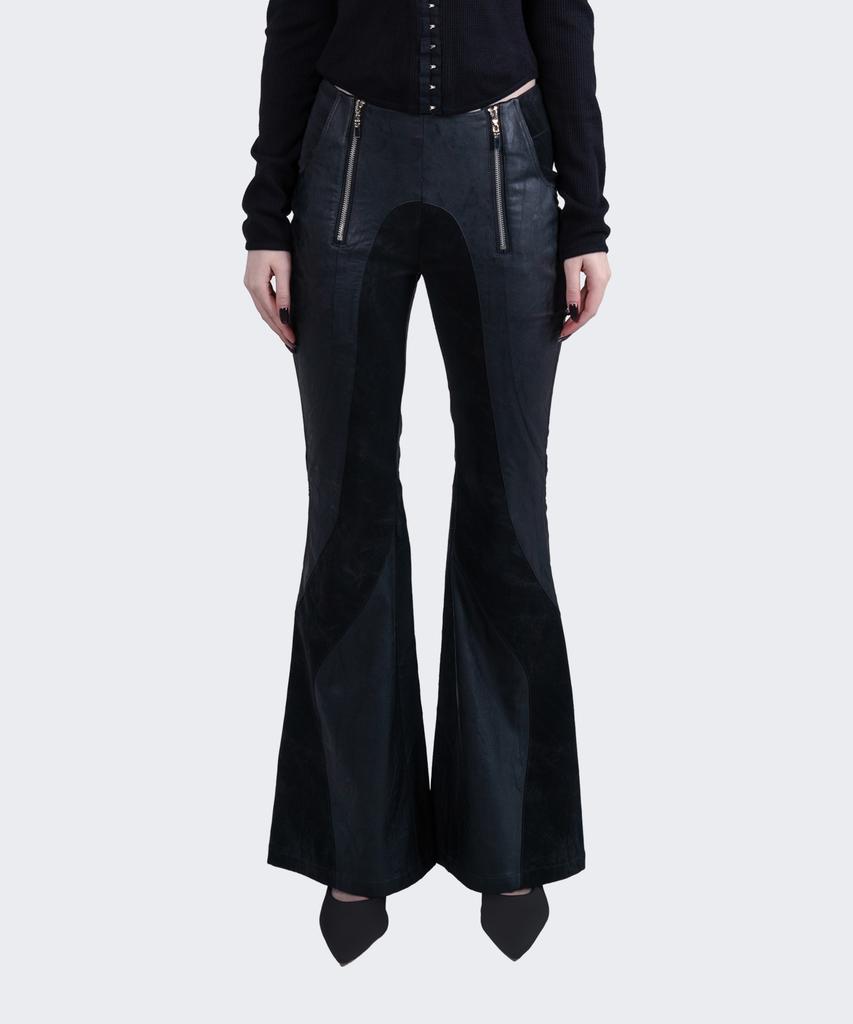 Nogtabeu Curve Panel Flare Leather Pants