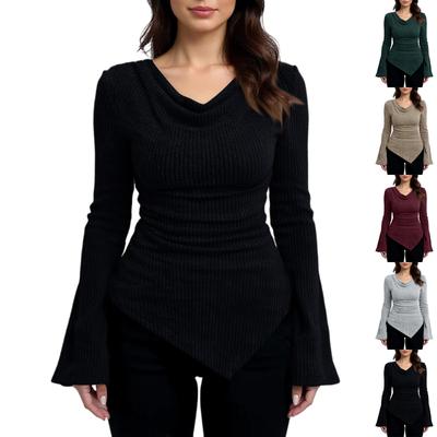 Women's Fashion Casual  Slim Fit Solid Color Long-sleeved Bottoming Shirt Top