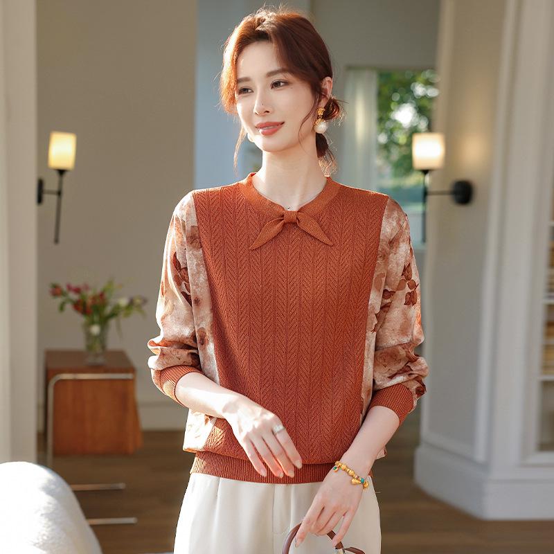 

Elegant Chiffon Knit Top for Middle-Aged and Elderly Women - Spring/Autumn Fashion 3XL (70-80 kg)