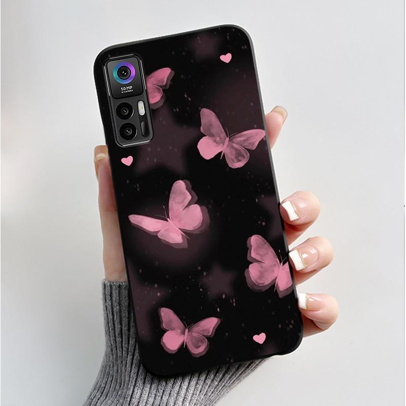 Case For TCL 30 Plus 30 5G T676K T676J T676H T776H Phone Case Fashion Butterfly Flowers Black Silicone Shockproof Cover Casing