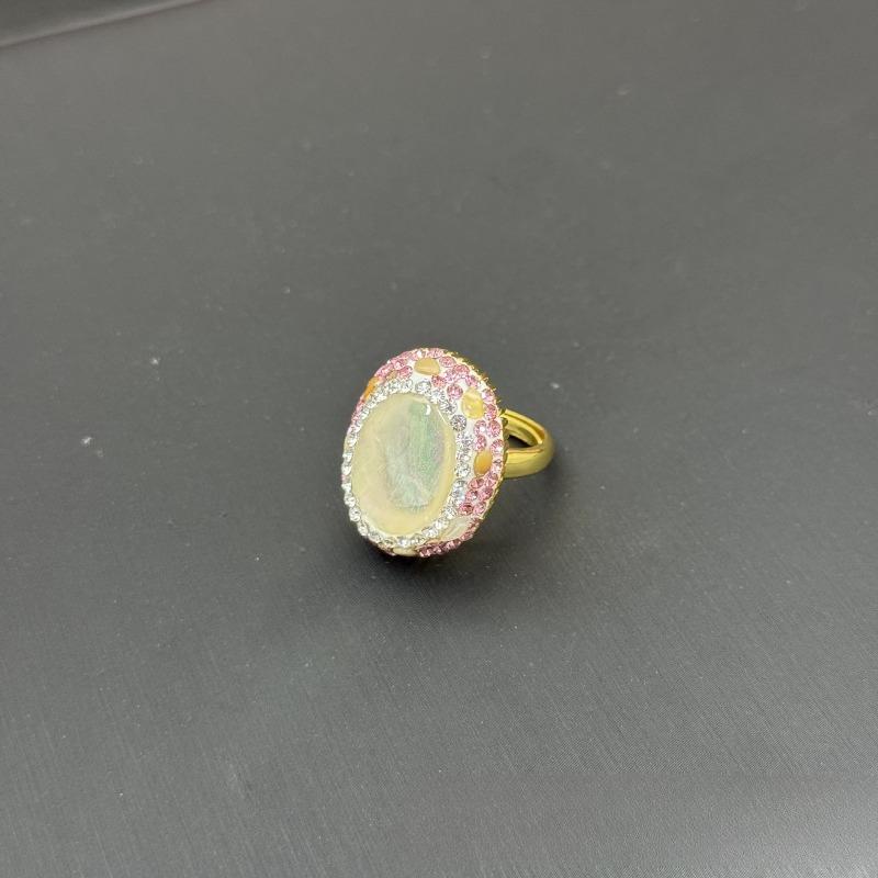 Natural Colored Shell Inlaid with Rough Stone Ring, Personalized Light Luxury Jewelry Ring, Handmade Diamond