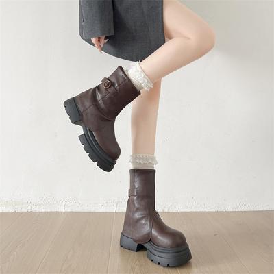 Queen Fan Schwarze Britische Martin-Stiefel mit dicker Sohle Damen 2025 Neu Sommer Vielseitige Höhermachende Hosen Kurze Stiefel
