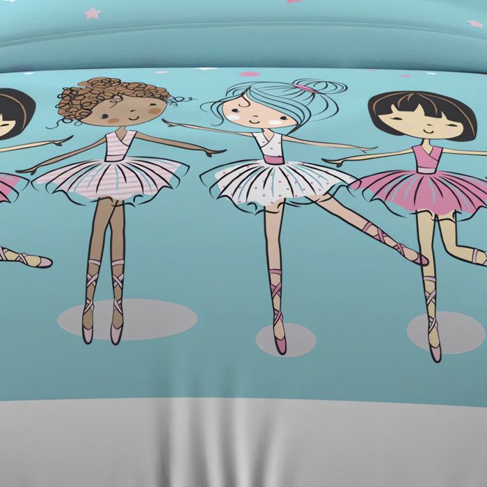 Parure housse de couette 140x200 cm DANSEUSES bleu, 100% coton 57 fils/cm2,