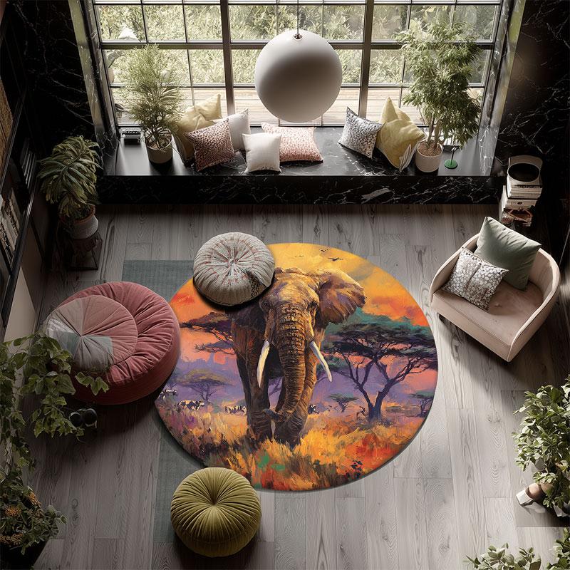 Majestic Elephant Pattern Round rug,Carpet Rug for Living Room Bedroom Playroom ,Non-slip Floor Mat,Holiday Gifts and Birthday Gifts.