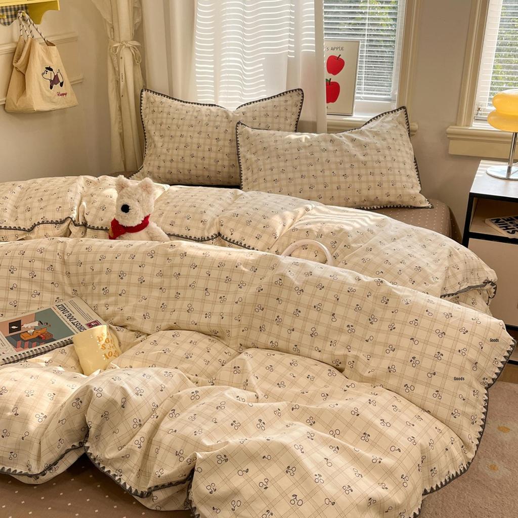 Fresh Spring/Autumn Cotton Girlish Bedding: 3-Piece Duvet Cover and Sheet Set, All-Season Comfort
