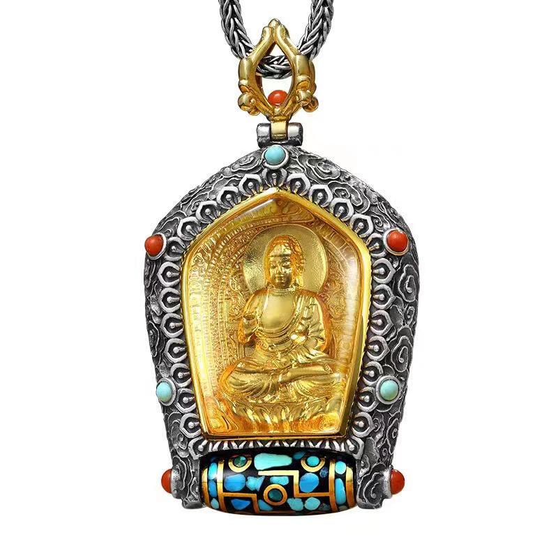 Ten Thousand Buddhas Rotating Dzi Bead Pendant: Guardian Deity, Year of Birth Buddha, God of Wealth, Thousand-Hand Guanyin Necklace