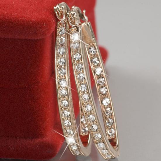 Schillernde Damen-Creolen mit Strass-Intarsien, großer Kreis, Party- und Bankett-Schmuck