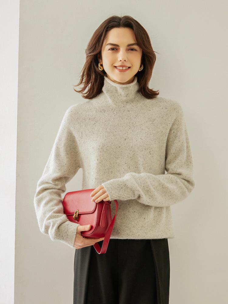 Women's 2025 Autumn/Winter Cashmere High Neck Sweater - Soft, Thick, Solid Color, Stacked Collar.