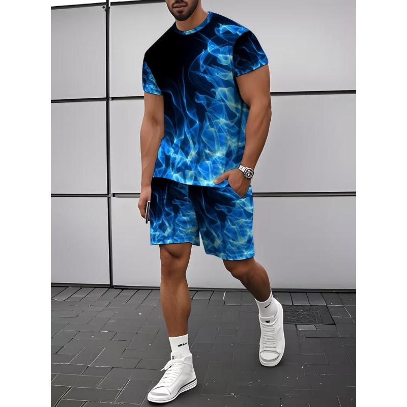 3D Summer Men's Short Sleeve Suit Fashion Street Short Sleeve Shorts