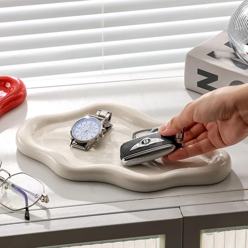 Jewelry key storage tray large ceramic storage tray for glasses small items jewelry display tray cloud shaped desktop ornament