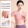 Notting Cross Slimming Yoga Top: Short Sleeve, Quick-Dry, Chest Pads, Nude Feel