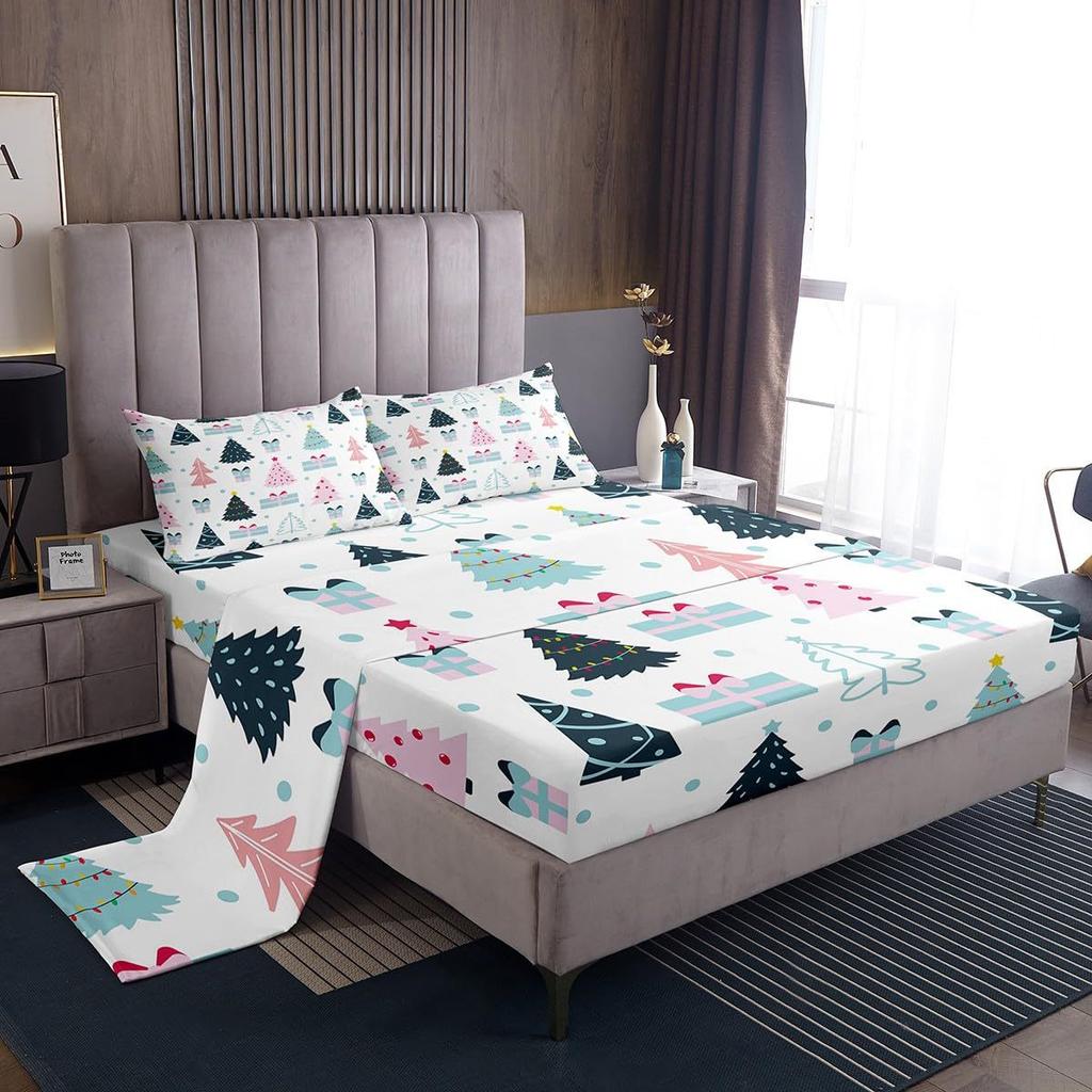 Christmas Element Pattern Mattress Four-Piece Bedding Set Bedroom Dormitory Bedding Decoration