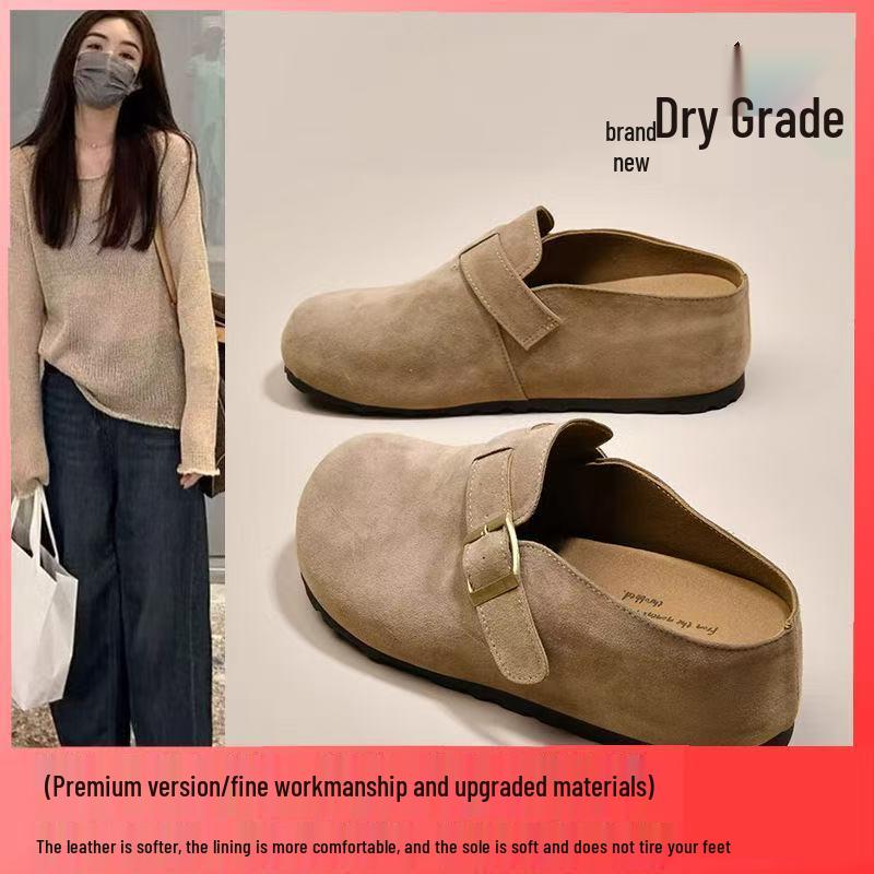 Women's Khaki Closed-Toe Thick-Soled Birkenstock Slippers - Height-Boosting, Ideal for Spring & Autumn