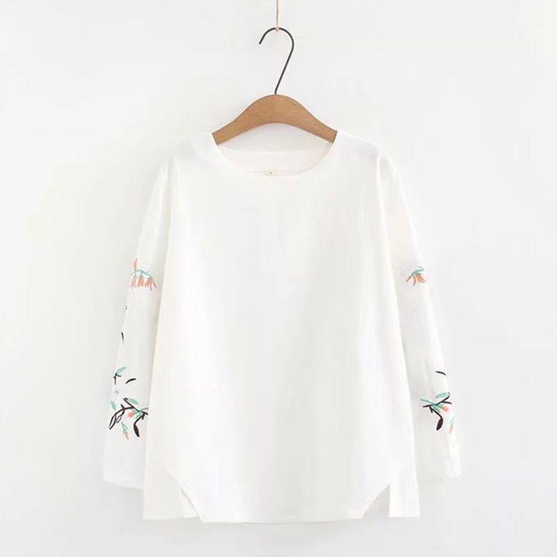 Camicetta Donna Lino Maglietta Manica Lunga Signora Taglie Forti Top Tunica Scollo a O Colore Unico Abbigliamento Casual